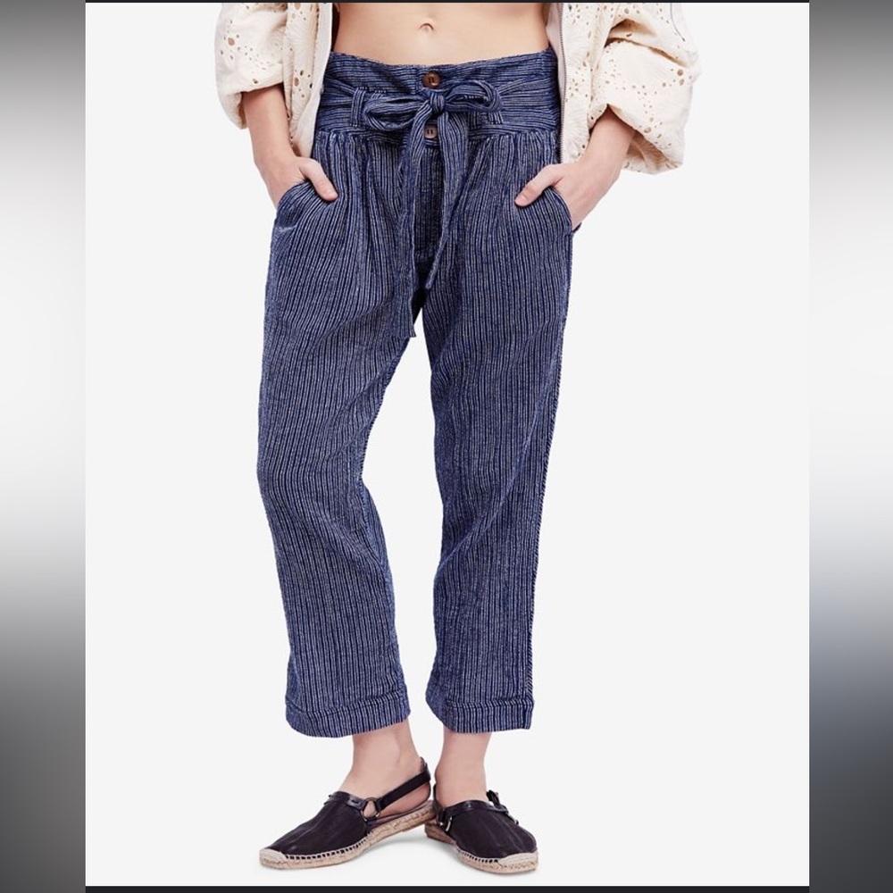 FREE PEOPLE Rumors Yarn-Dye Harem Pants Blue with White Stripes size 6